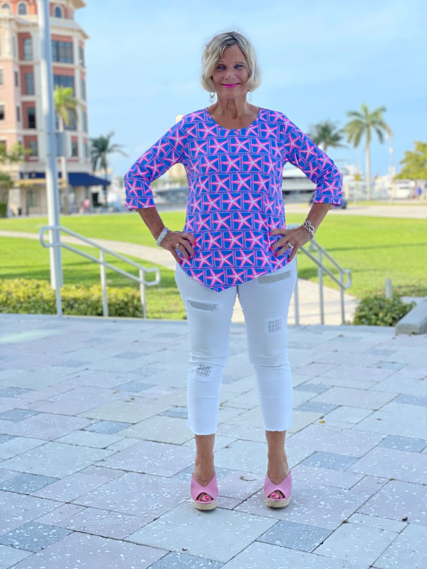 PINK STARFISH BEACH ASYMMETRIC TOP