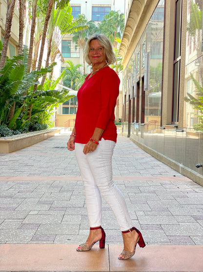 NAUTICAL RED V NECK TOP