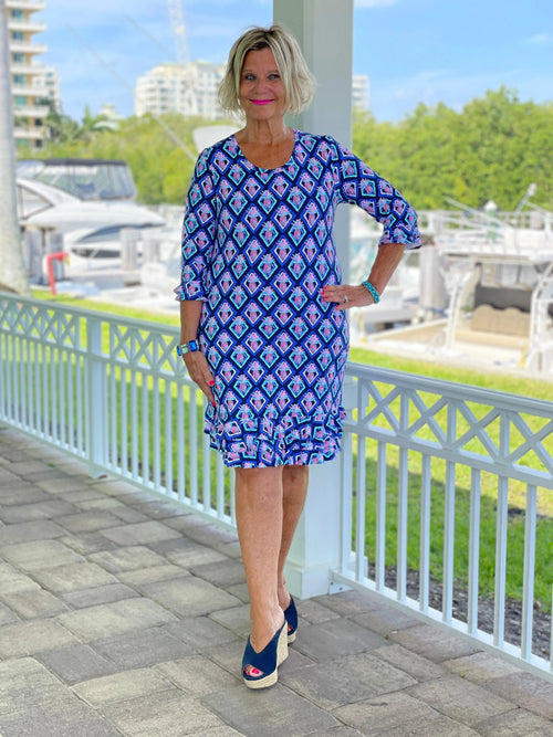 PINEAPPLE VACA SLEEVE RUFFLE DRESS