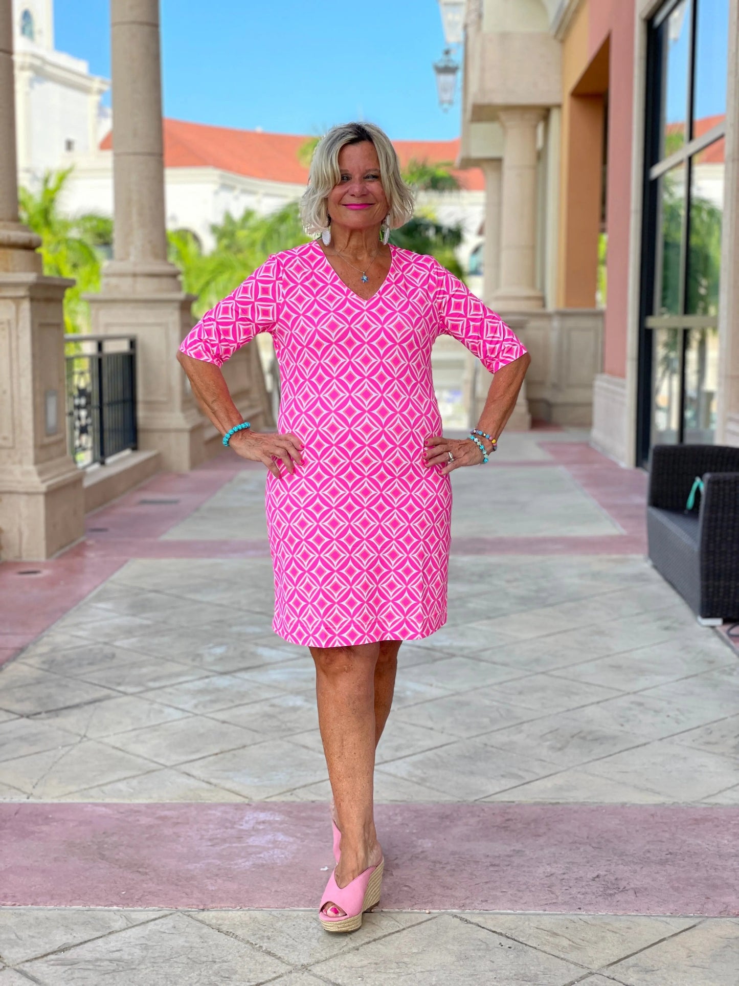PINK DIAMONDS ELBOW SLEEVE DRESS