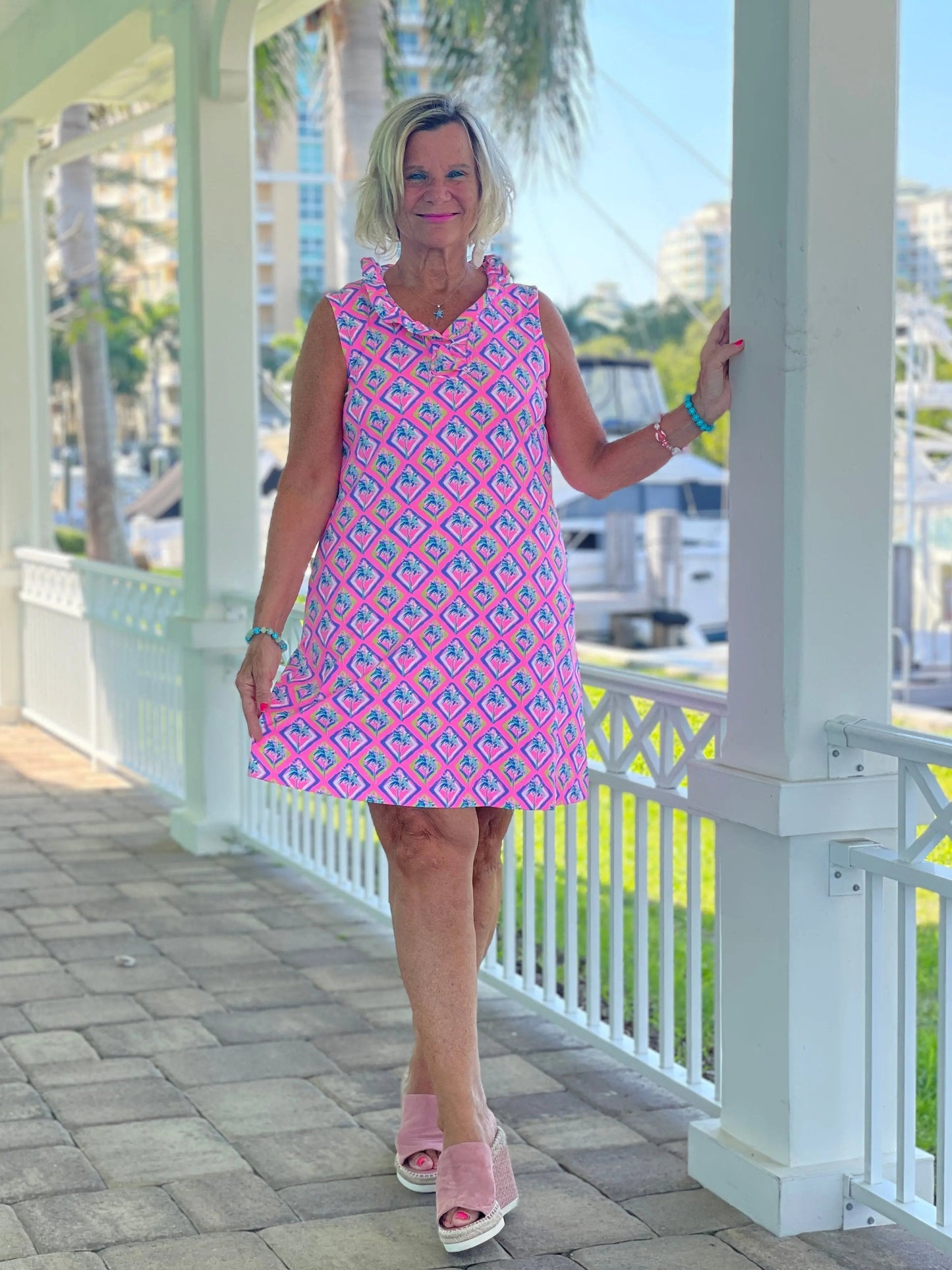 PALM TREE SIESTA RUFFLE DRESS