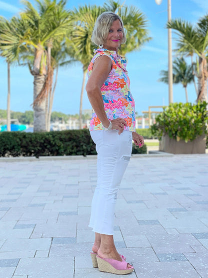 PALM BEACH GARDEN SLEEVELESS RUFFLE TOP
