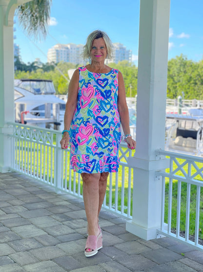 SECRET LOVE HEART SHIFT RUFFLE DRESS