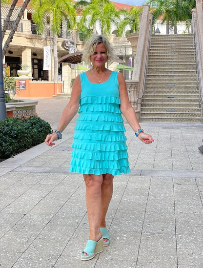 SEAFOAM LAYERED RUFFLE DRESS