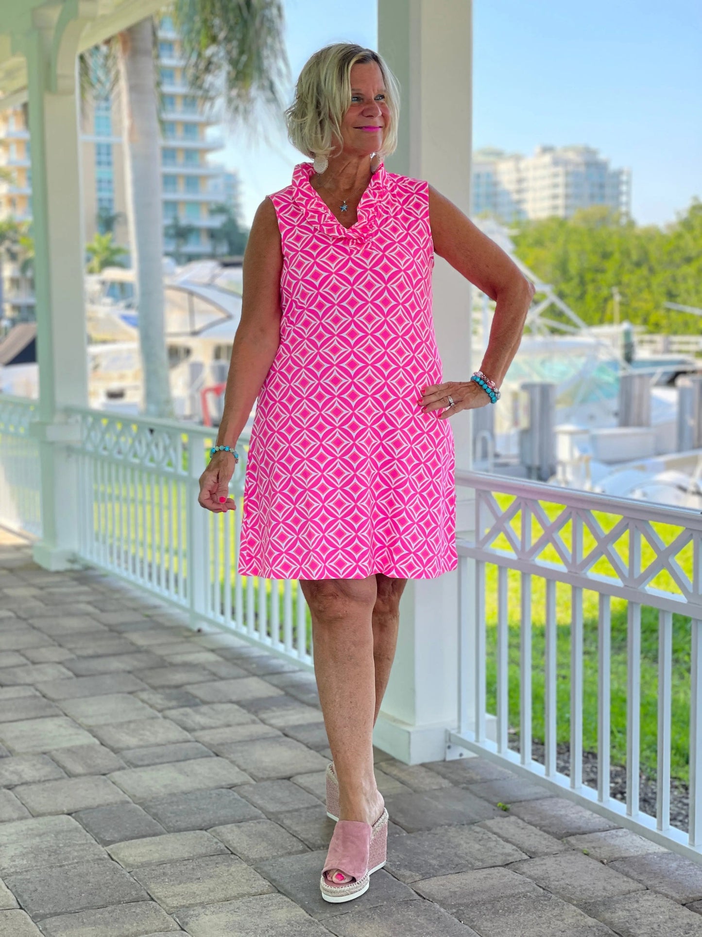 PINK DIAMONDS RUFFLE DRESS