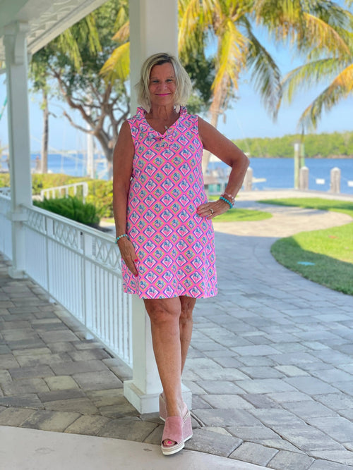 PALM TREE SIESTA RUFFLE DRESS