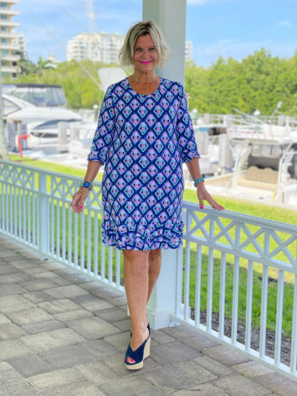 PINEAPPLE VACA SLEEVE RUFFLE DRESS
