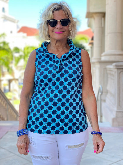 SEASIDE BLUE SLEEVELESS RUFFLE