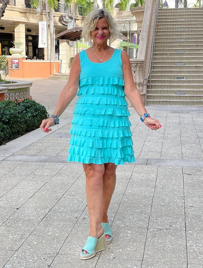 SEAFOAM LAYERED RUFFLE DRESS