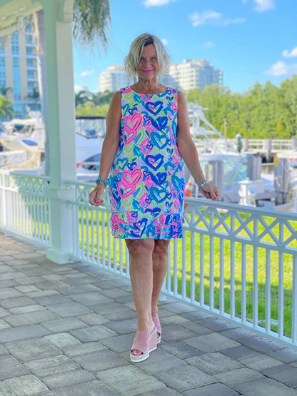SECRET LOVE HEART SHIFT RUFFLE DRESS