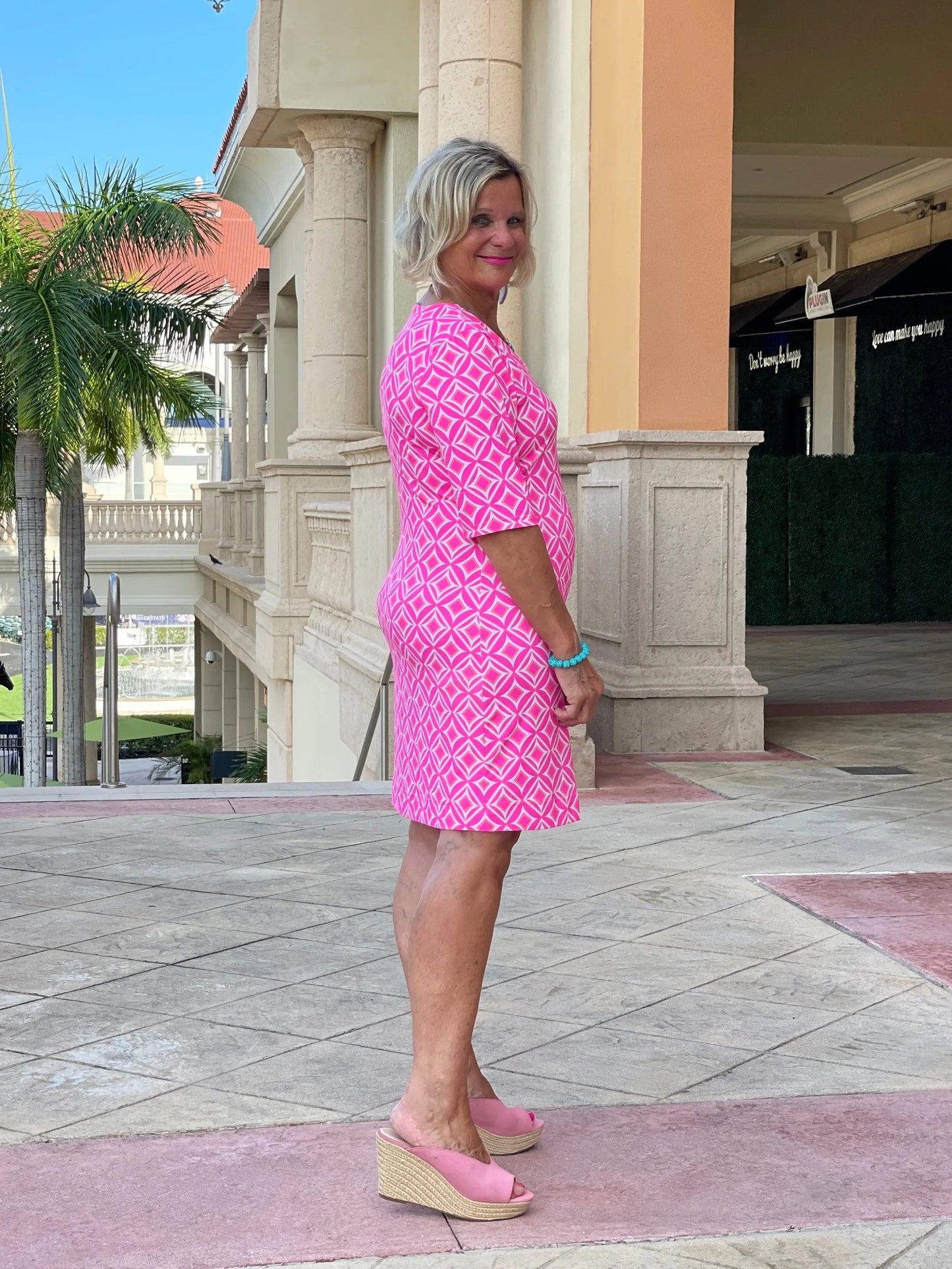PINK DIAMONDS ELBOW SLEEVE DRESS