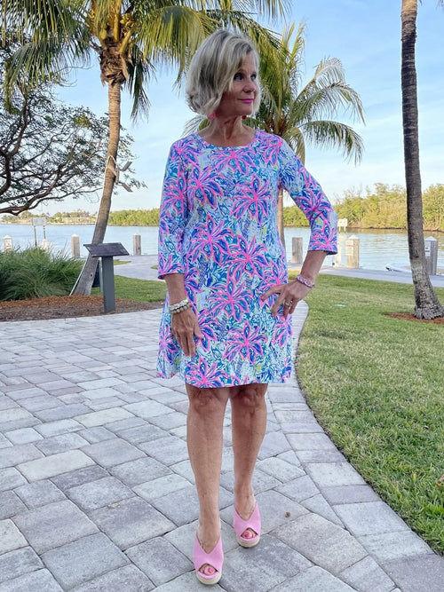 PINK PALM TREE SLEEVE DRESS