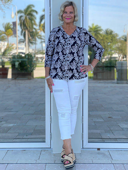 NAUTICAL LANE V-NECK TOP