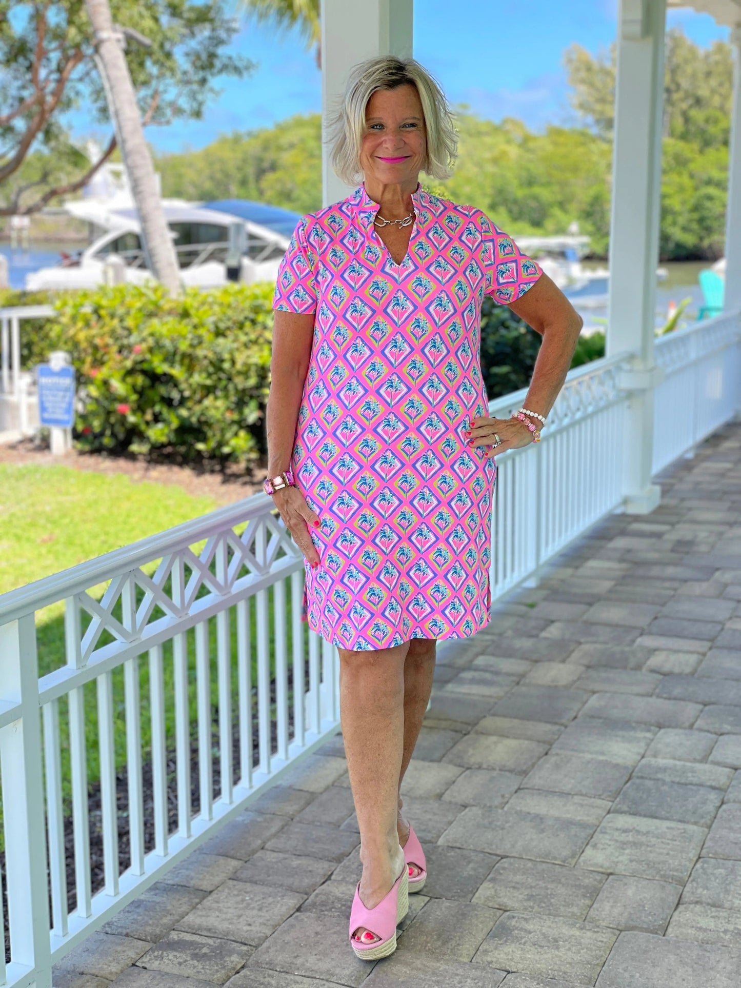 PALM TREE SIESTA SHORT SLEEVE DRESS