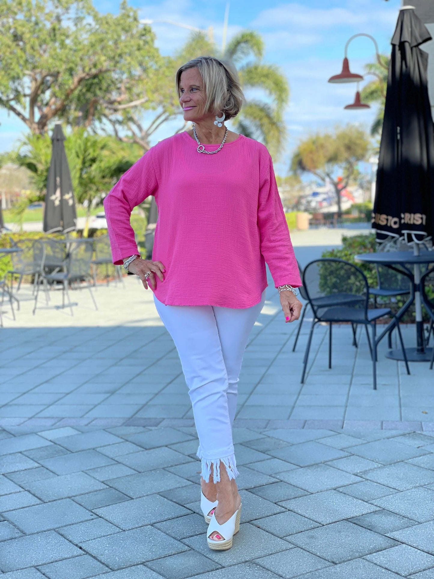 PINK LONG WAFFLE COTTON