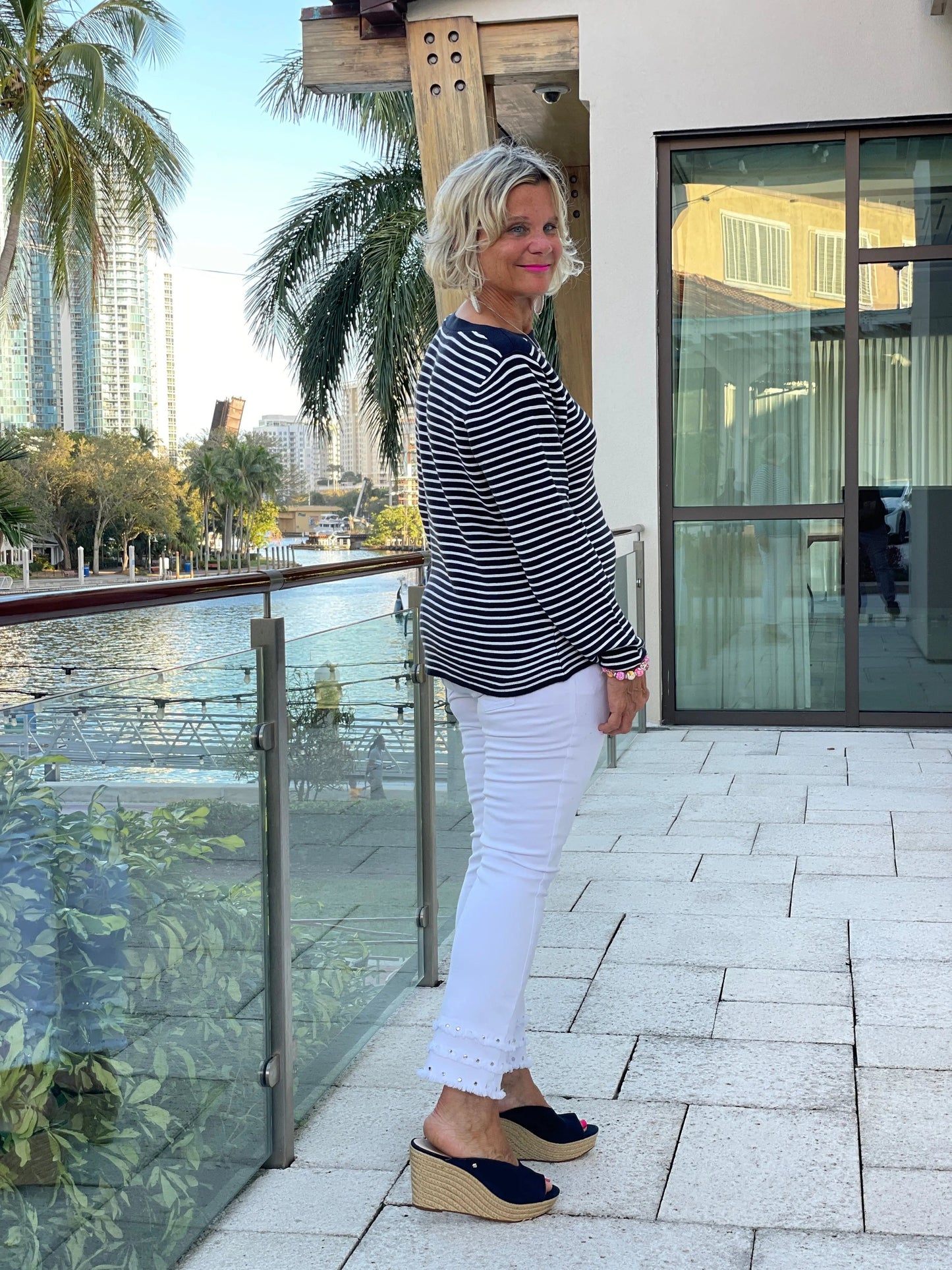 NAVY STRIPE BOATNECK SWEATER