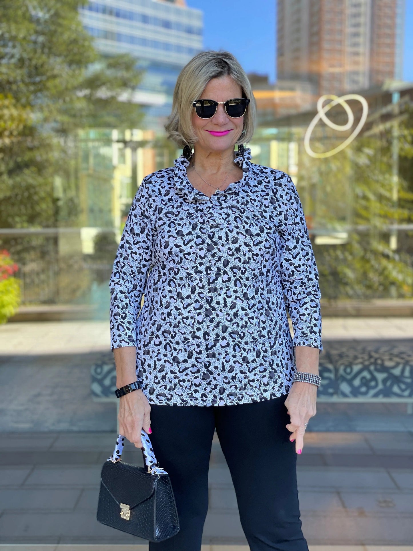 SNOW LEOPARD RUFFLE TOP