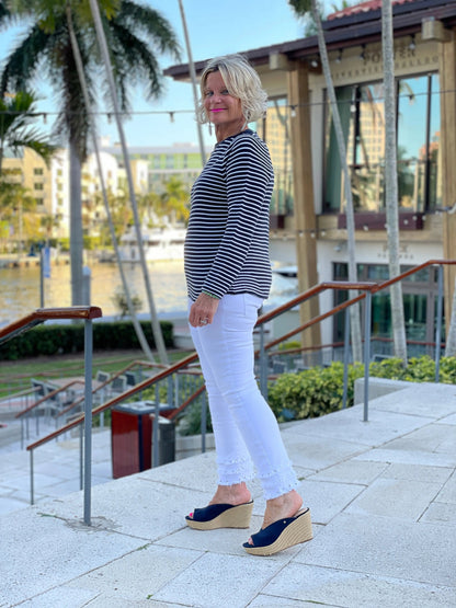 NAVY STRIPE BOATNECK SWEATER