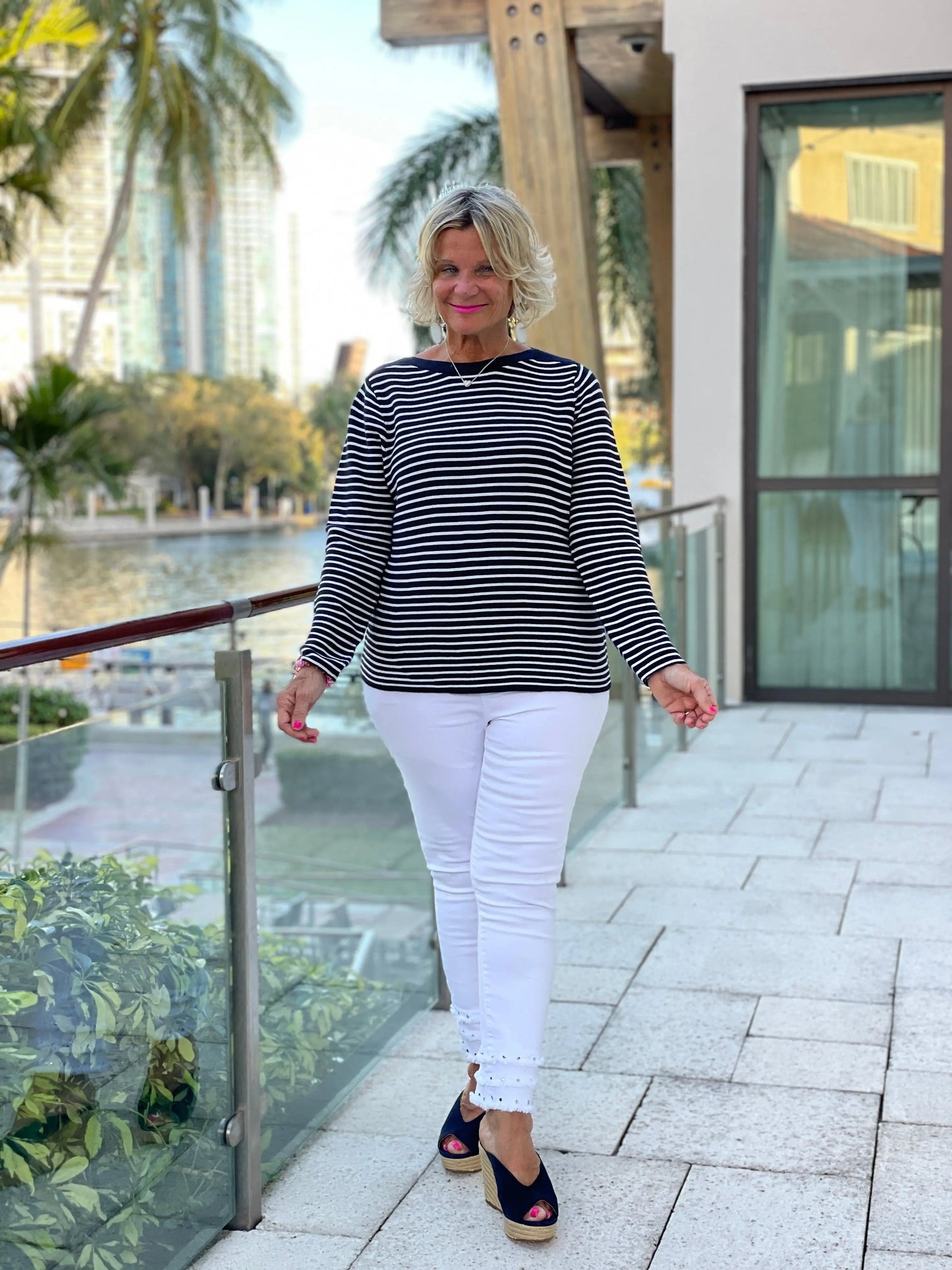 NAVY STRIPE BOATNECK SWEATER