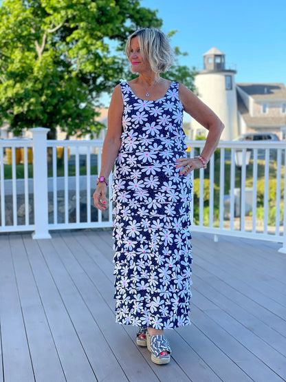 NAVY DAISY MAXI CHA CHA DRESS