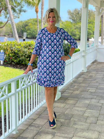 PINEAPPLE VACA SLEEVE RUFFLE DRESS