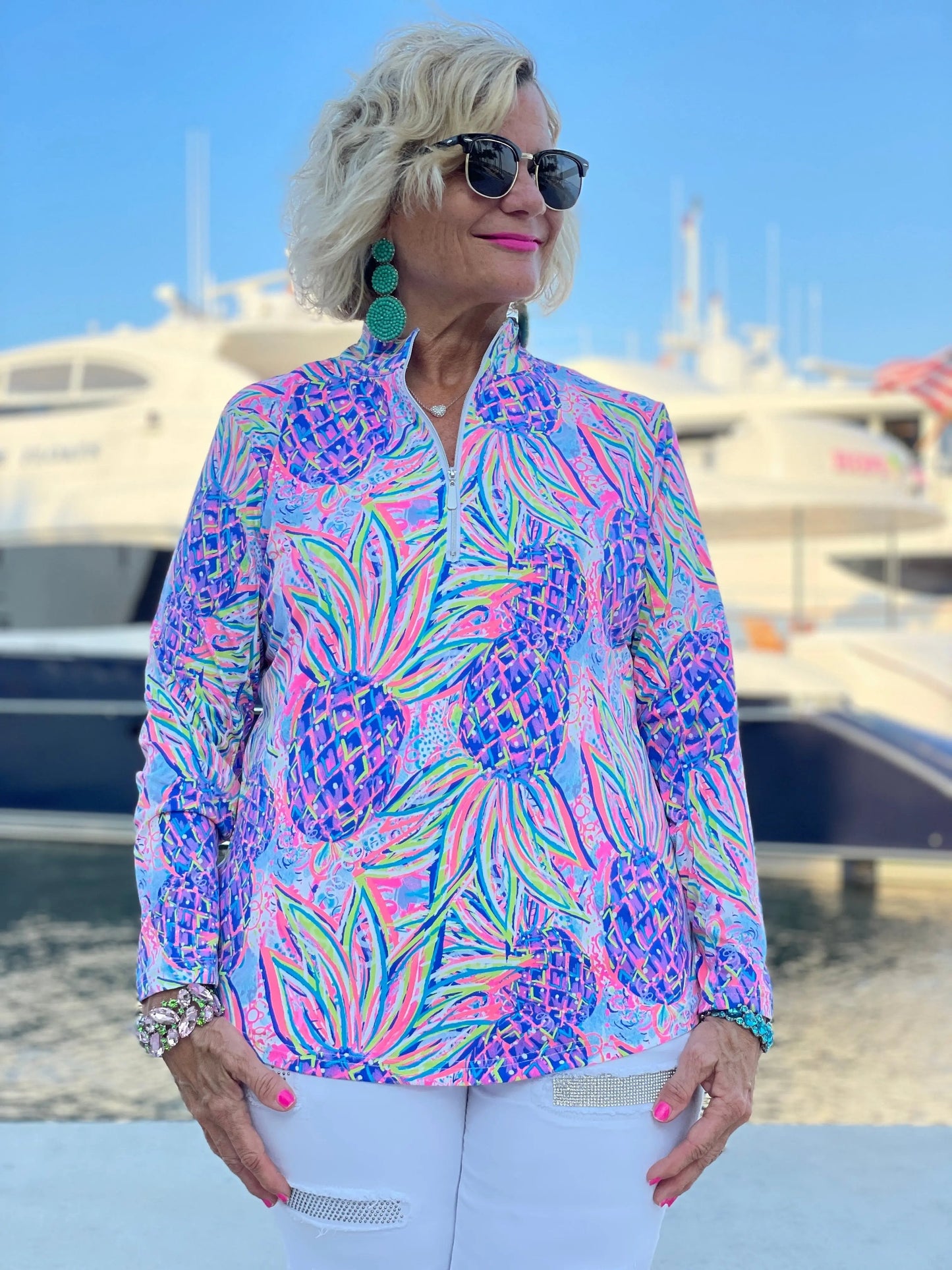 PINK PINEAPPLE DREAM ZIPPER TOP
