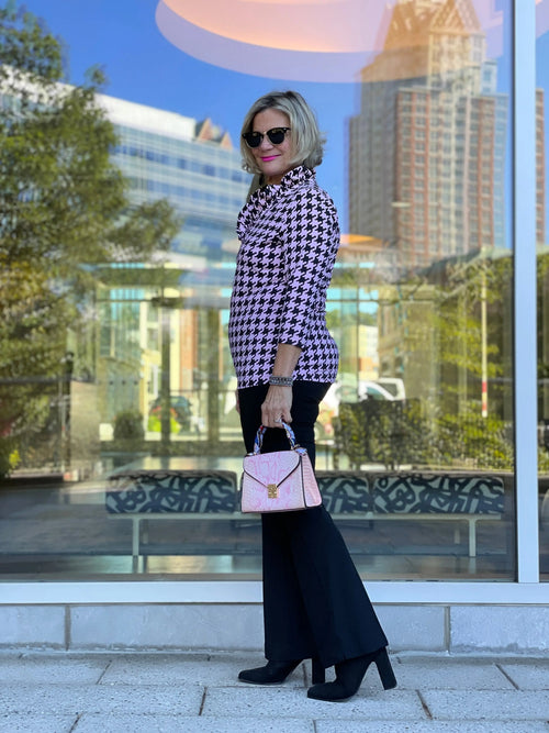 PINK HOUNDSTOOTH RUFFLE