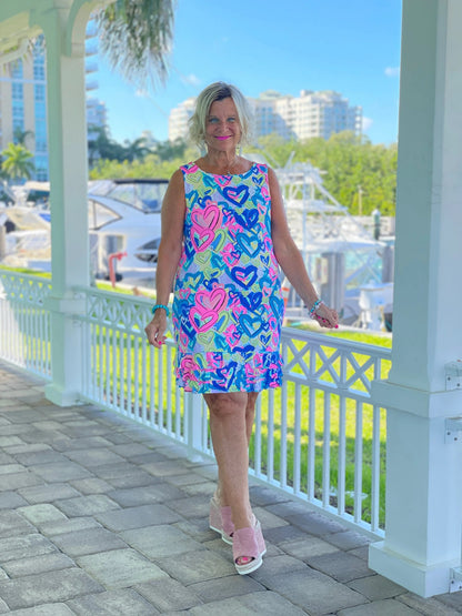 SECRET LOVE HEART SHIFT RUFFLE DRESS