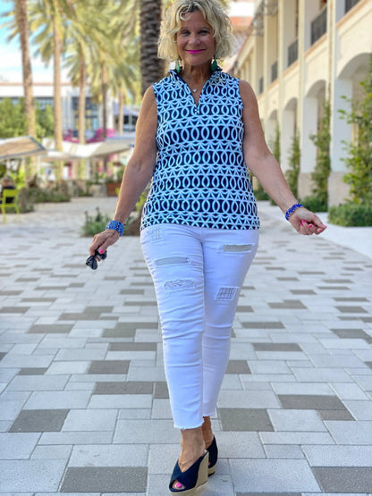 MELINA BLUE SLEEVELESS ZIPPER