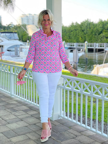 PALM TREE SIESTA RUFFLE TOP