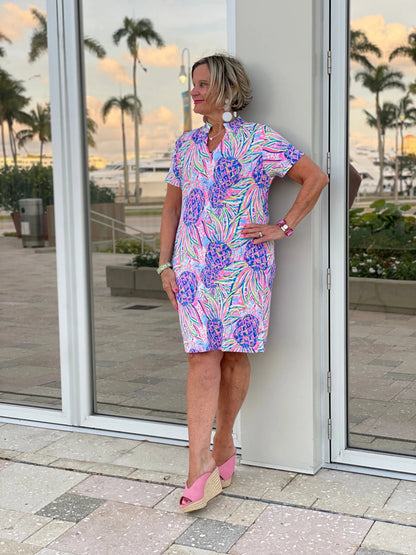 PINK PINEAPPLE SHORT SLEEVE DRESS