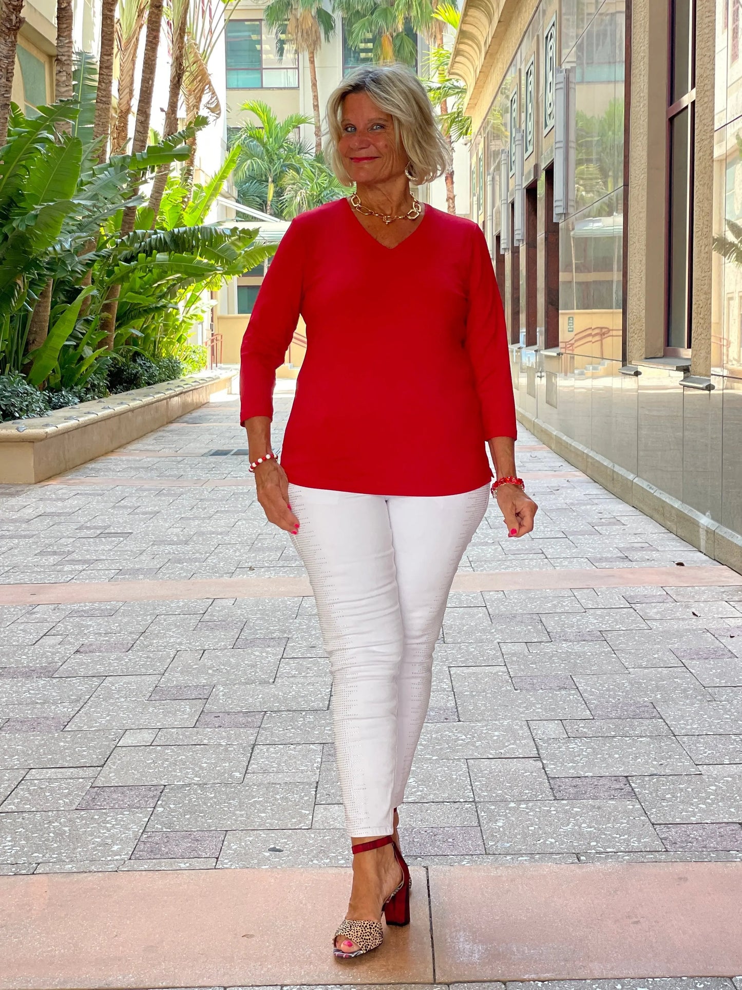NAUTICAL RED V NECK TOP