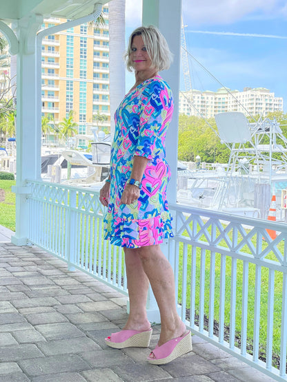 SECRET LOVE HEARTS RUFFLE SLEEVE DRESS