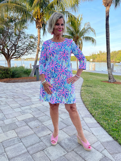 PINK PALM TREE SLEEVE DRESS