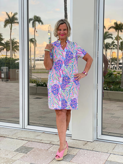 PINK PINEAPPLE SHORT SLEEVE DRESS