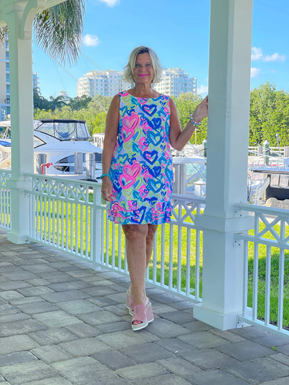 SECRET LOVE HEART SHIFT RUFFLE DRESS