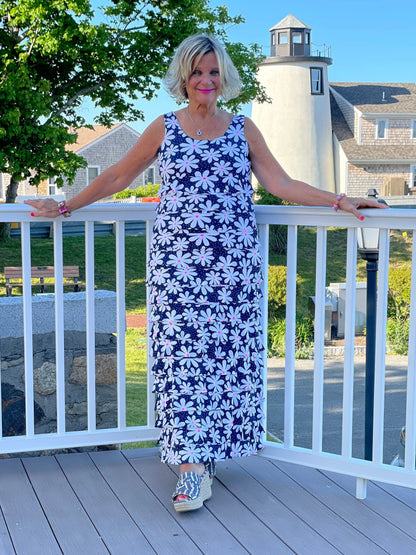NAVY DAISY MAXI CHA CHA DRESS