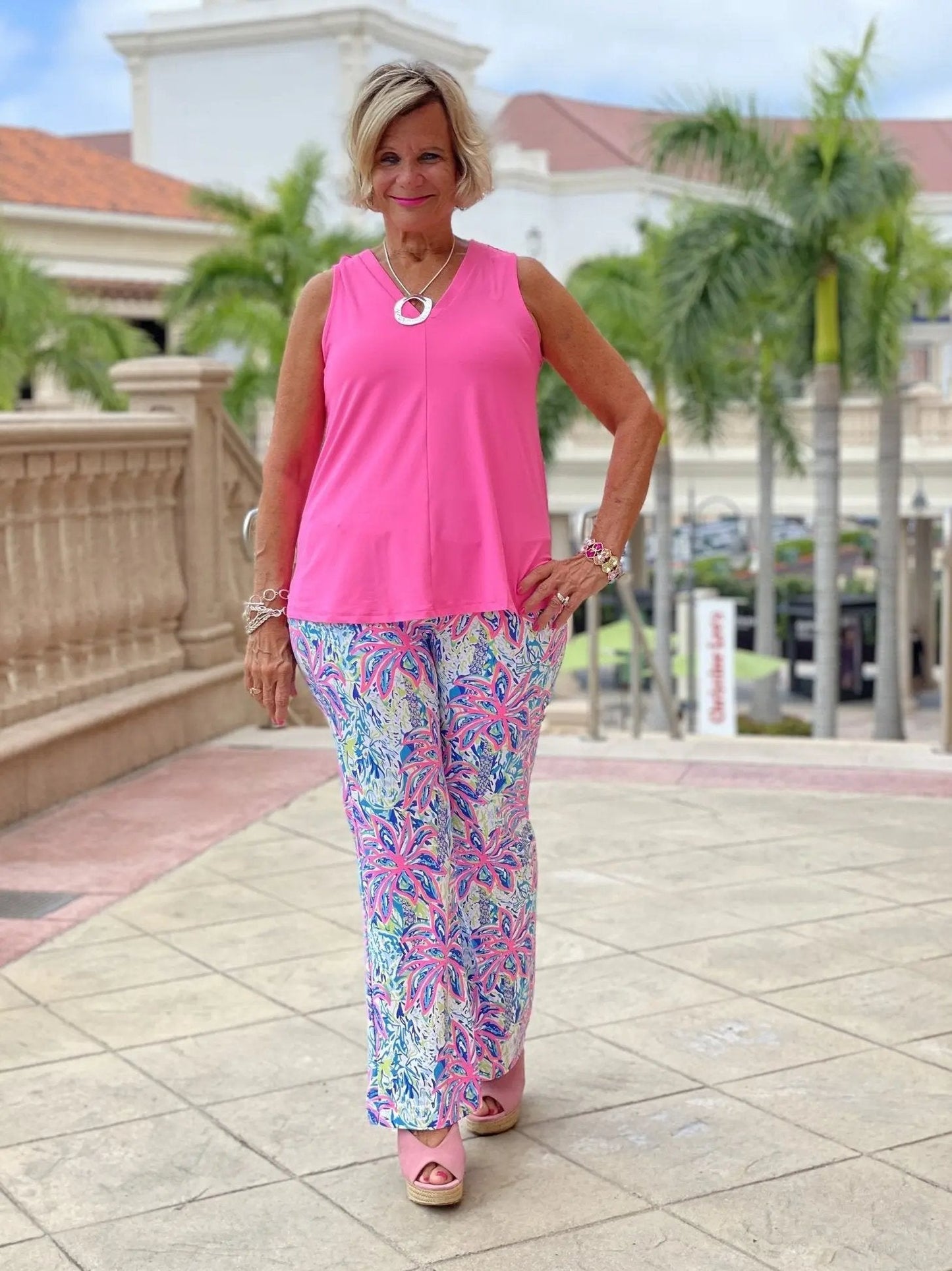PINK PALM TREE PALAZZO PANT