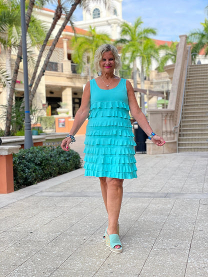 SEAFOAM LAYERED RUFFLE DRESS