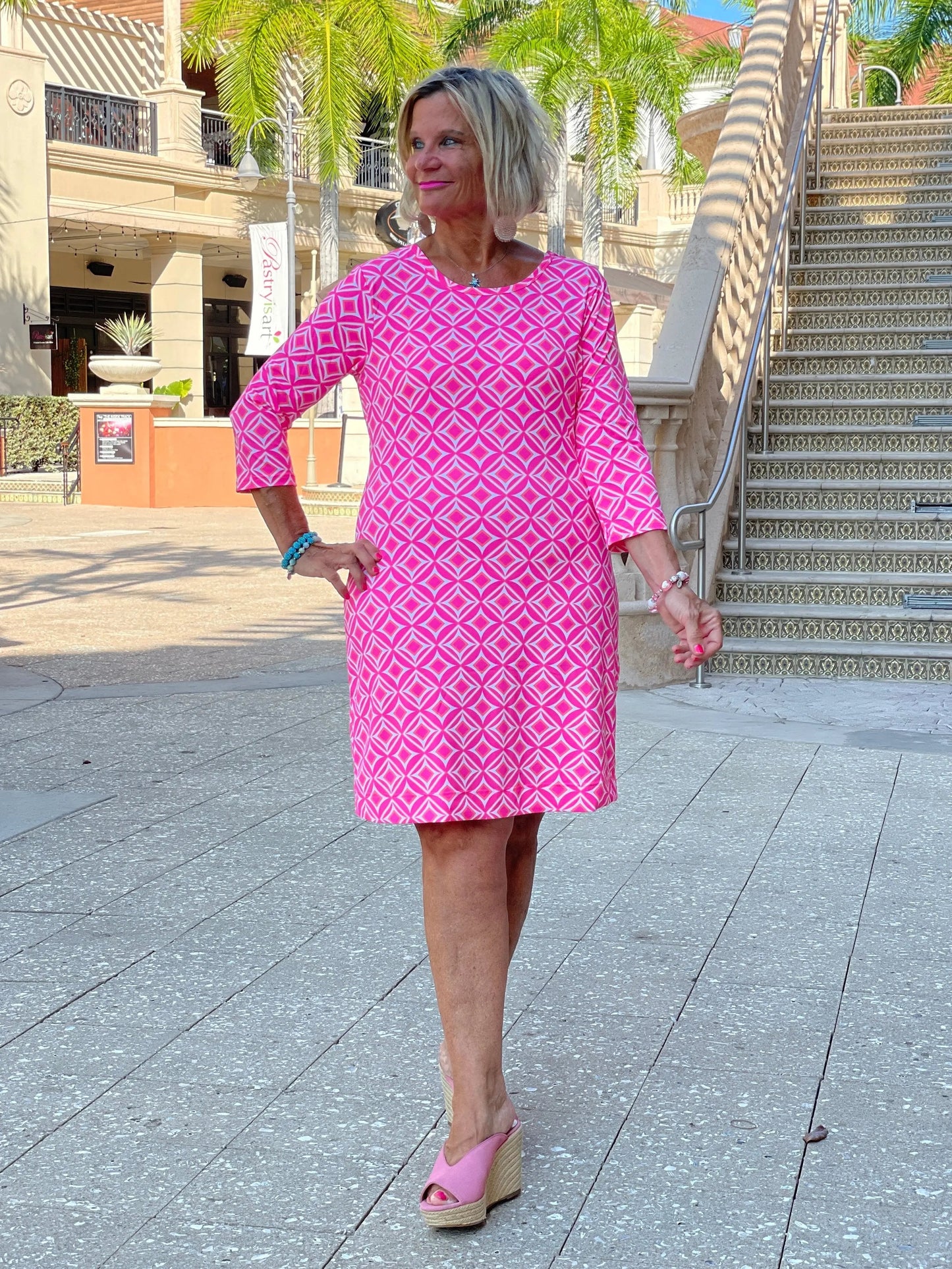PINK DIAMONDS SLEEVE DRESS