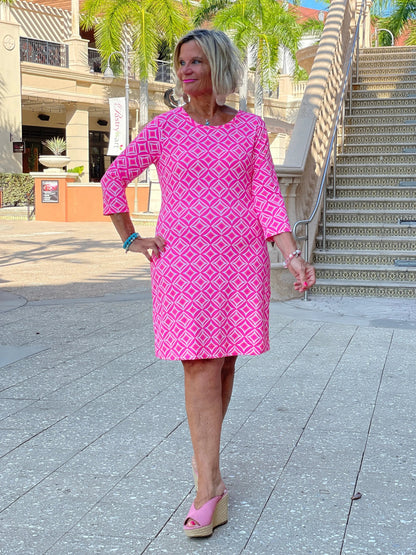 PINK DIAMONDS SLEEVE DRESS