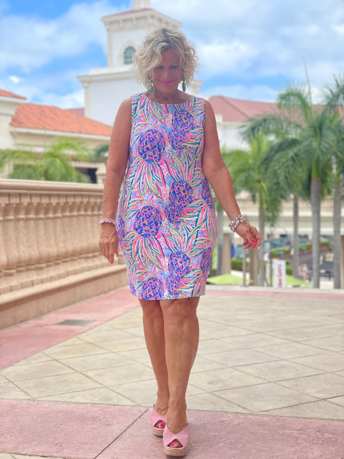 PINK PINEAPPLE DREAM SHIFT DRESS