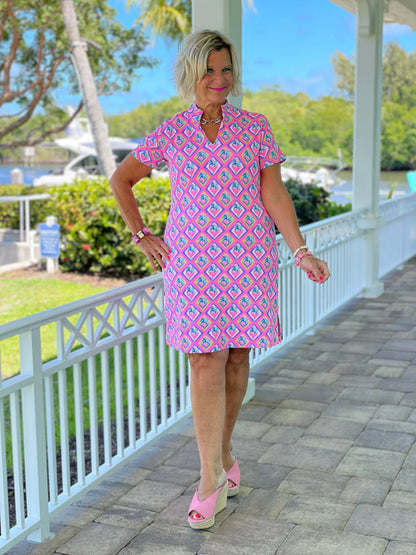 PALM TREE SIESTA SHORT SLEEVE DRESS