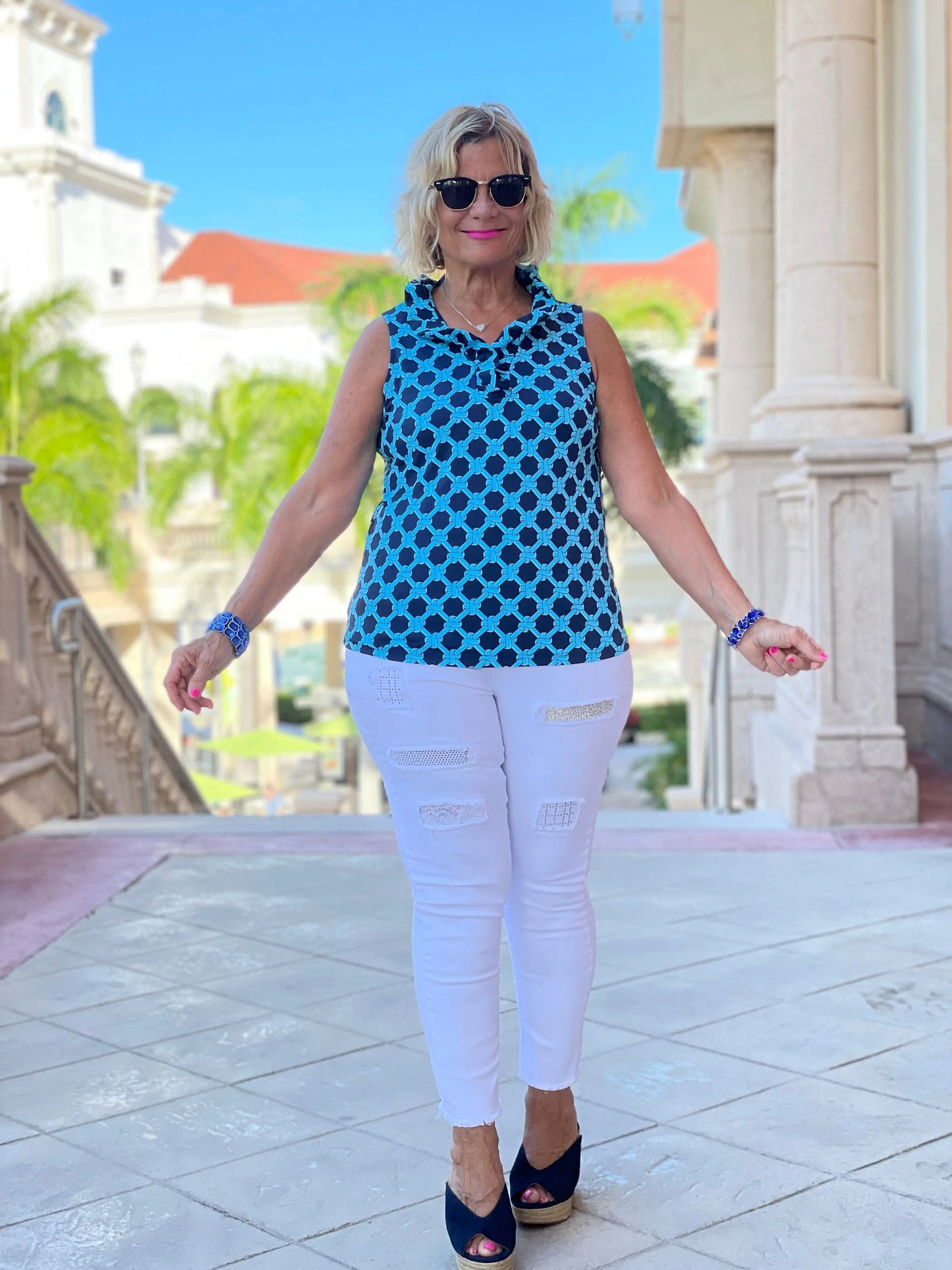 SEASIDE BLUE SLEEVELESS RUFFLE