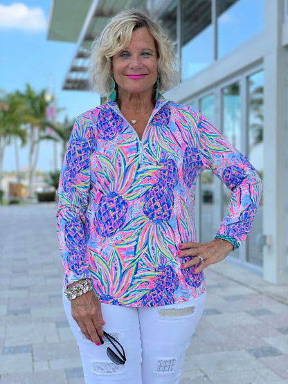 PINK PINEAPPLE DREAM ZIPPER TOP