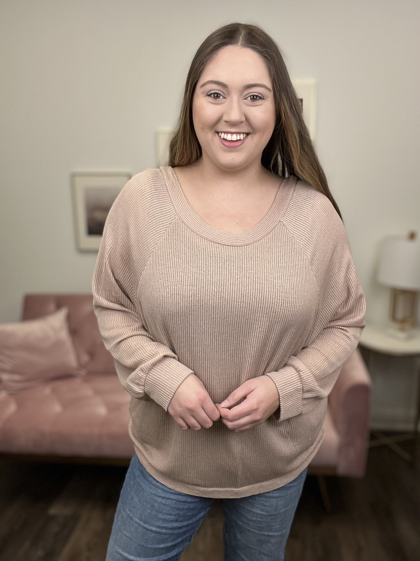 What A Vibe Women's Twist Back Knit Long Sleeve Top