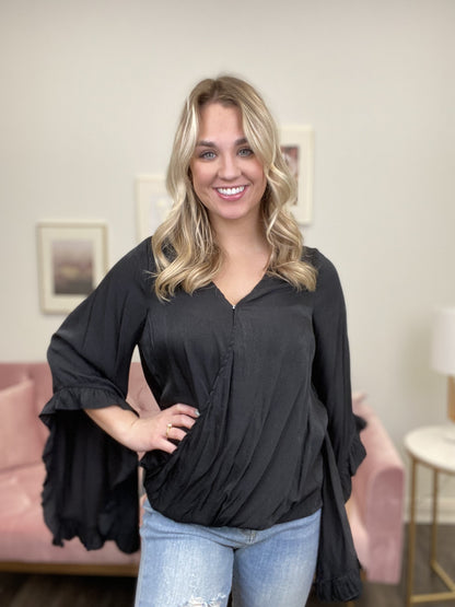 Satin Love Women's Flowy Long Bell Sleeve Top