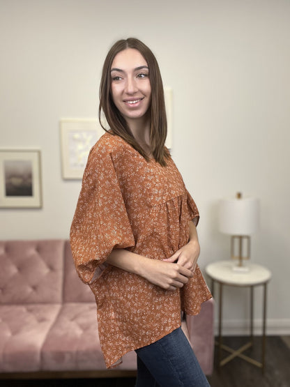 No Need To Rush Cotton Oversized Pleated 1/2 Sleeve Top