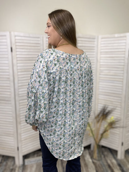 Tie One Up Women's Floral Tassel Long Sleeve Top