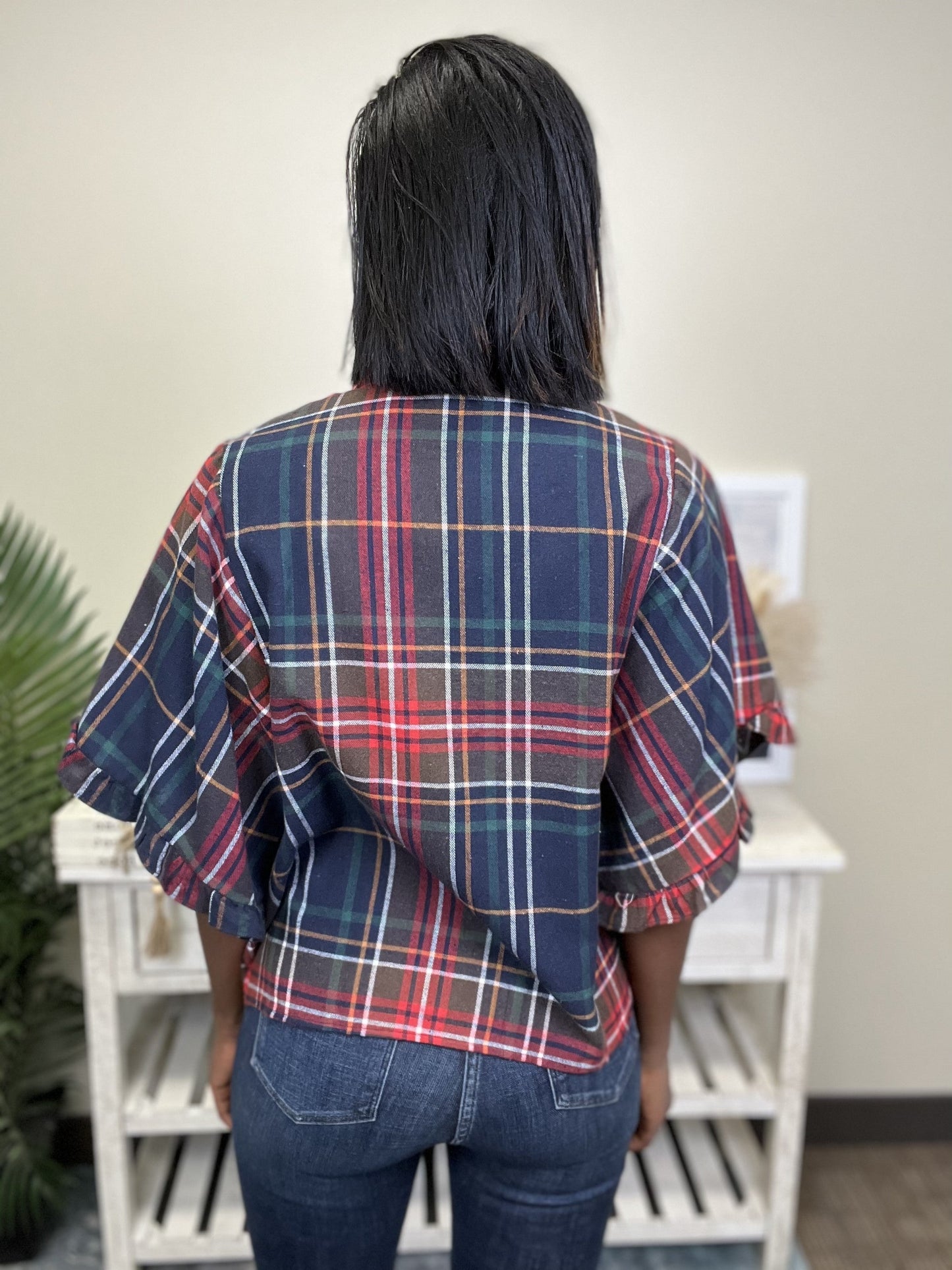 Making Plans Women's Plaid Button Down Short Sleeve Top
